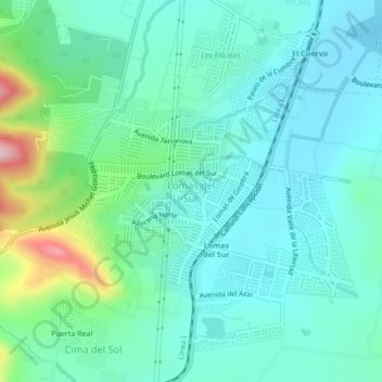 Mapa topográfico Lomas del Sur, altitud, relieve