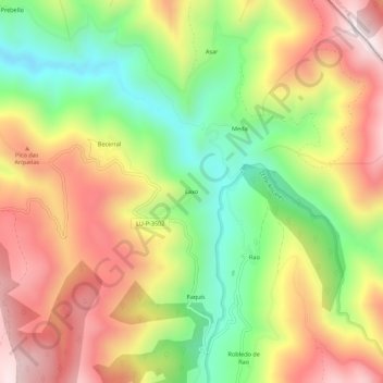 Mapa topográfico Laxo, altitud, relieve