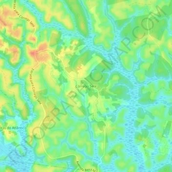 Mapa topográfico Córrego Sete, altitud, relieve