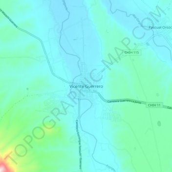 Mapa topográfico Vicente Guerrero, altitud, relieve