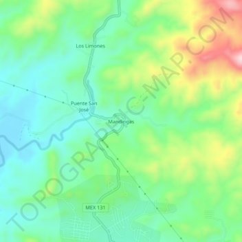 Mapa topográfico Mandingas, altitud, relieve