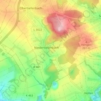 Mapa topográfico Niedertiefenbach, altitud, relieve