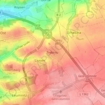 Mapa topográfico Trebnitz, altitud, relieve
