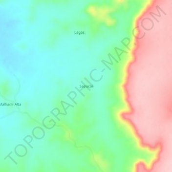 Mapa topográfico Sapucai, altitud, relieve