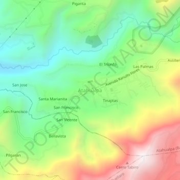 Mapa topográfico Atahualpa, altitud, relieve
