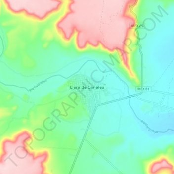 Mapa topográfico Llera de Canales, altitud, relieve