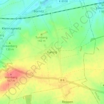 Mapa topográfico Ganzig, altitud, relieve