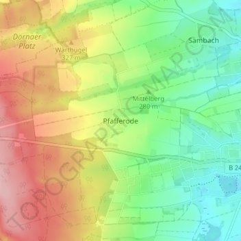 Mapa topográfico Pfafferode, altitud, relieve