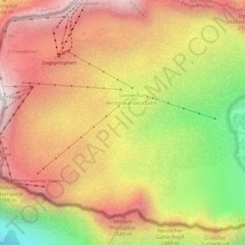 Mapa topográfico Zugspitzplatt, altitud, relieve