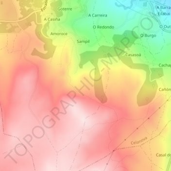 Mapa topográfico Monte da Neve, altitud, relieve