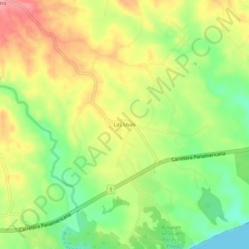 Mapa topográfico Las Uvas, altitud, relieve