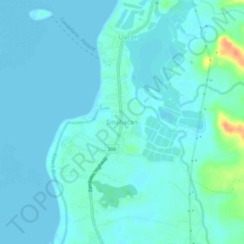 Mapa topográfico Sinabacan, altitud, relieve