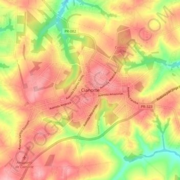 Mapa topográfico Cianorte, altitud, relieve