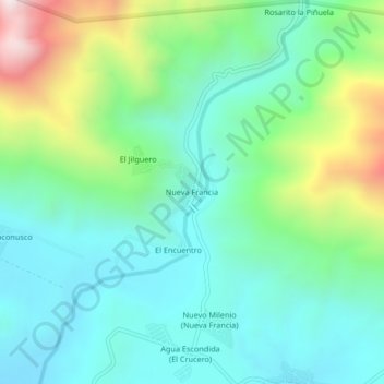 Mapa topográfico Nueva Francia, altitud, relieve