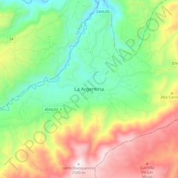 Mapa topográfico La Argentina, altitud, relieve