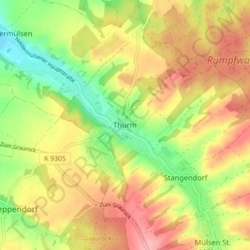 Mapa topográfico Thurm, altitud, relieve