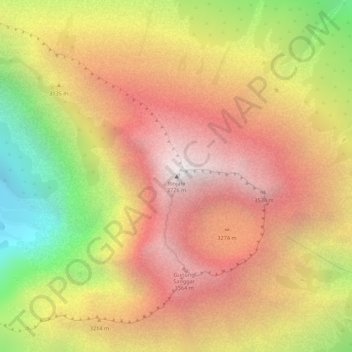 Mapa topográfico Rinjani, altitud, relieve
