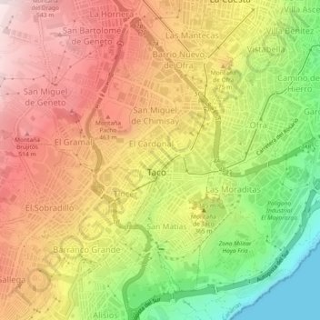 Mapa topográfico San Jerónimo, altitud, relieve