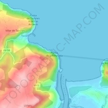 Mapa topográfico Punta de la Mesnada, altitud, relieve