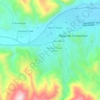 Mapa topográfico Colonia Aviación, altitud, relieve
