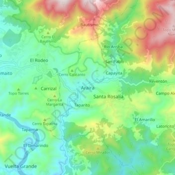 Mapa topográfico Araira, altitud, relieve