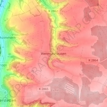 Mapa topográfico Wermutshausen, altitud, relieve
