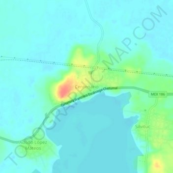 Mapa topográfico Centenario, altitud, relieve