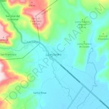 Mapa topográfico San Isidro, altitud, relieve