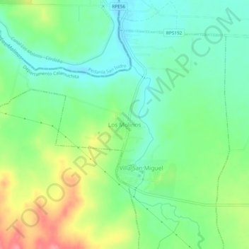 Mapa topográfico Los Molinos, altitud, relieve