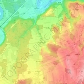 Mapa topográfico Unterzarnham, altitud, relieve