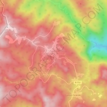 Mapa topográfico Topes de Collantes, altitud, relieve