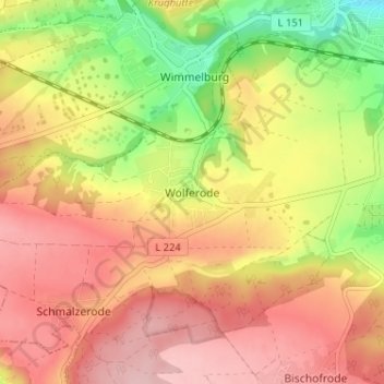 Mapa topográfico Wolferode, altitud, relieve