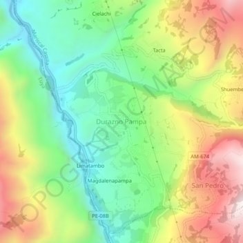 Mapa topográfico Durazno Pampa, altitud, relieve