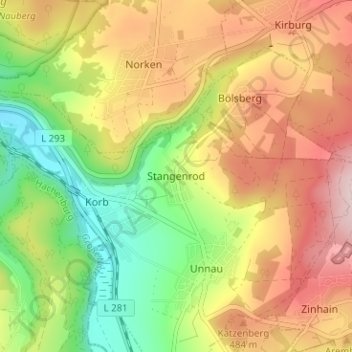 Mapa topográfico Stangenrod, altitud, relieve