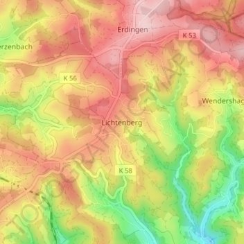 Mapa topográfico Lichtenberg, altitud, relieve