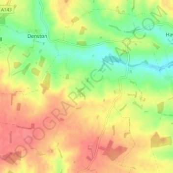 Mapa topográfico Assington Green, altitud, relieve