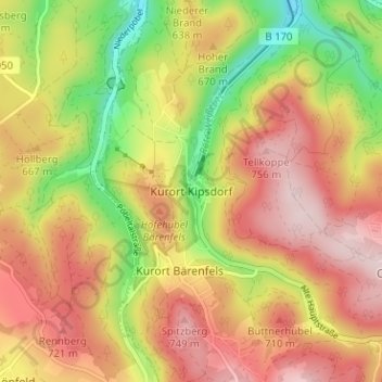 Mapa topográfico Kurort Kipsdorf, altitud, relieve