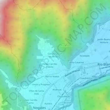 Mapa topográfico Congregación de Tenango, altitud, relieve
