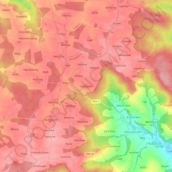Mapa topográfico Überacker, altitud, relieve
