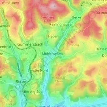 Mapa topográfico Mühlenseßmar, altitud, relieve