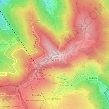 Mapa topográfico Schauinsland, altitud, relieve