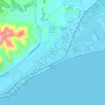 Mapa topográfico Malgrat de Mar, altitud, relieve
