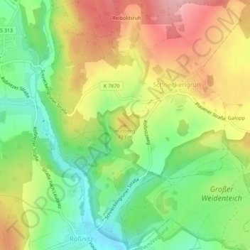 Mapa topográfico Kuhberg, altitud, relieve