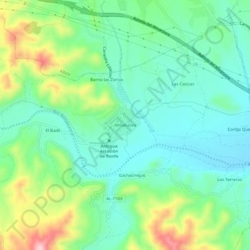 Mapa topográfico Almanzora, altitud, relieve