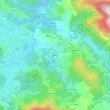 Mapa topográfico Valle, altitud, relieve