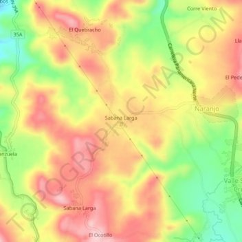 Mapa topográfico Sabana Larga II, altitud, relieve