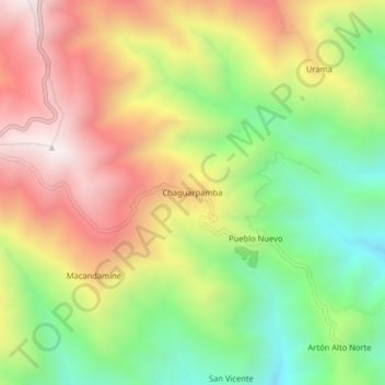 Mapa topográfico Chaguarpamba, altitud, relieve