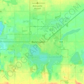 Mapa topográfico Bonnyville, altitud, relieve