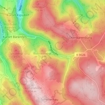 Mapa topográfico Waldbärenburg, altitud, relieve