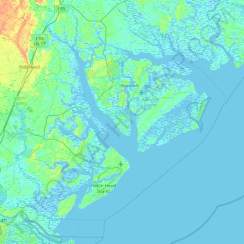 Mapa topográfico Parris Island, altitud, relieve